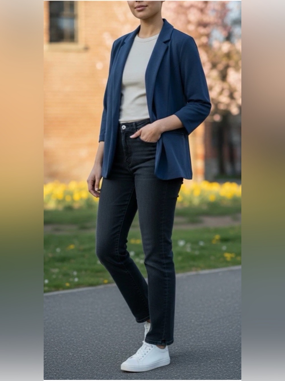 Skies Are Blue Navy Open-Front Blazer